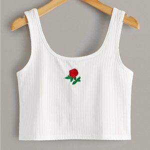 NEW Rose Embroidery Ribbed Crop Tank Top Size S